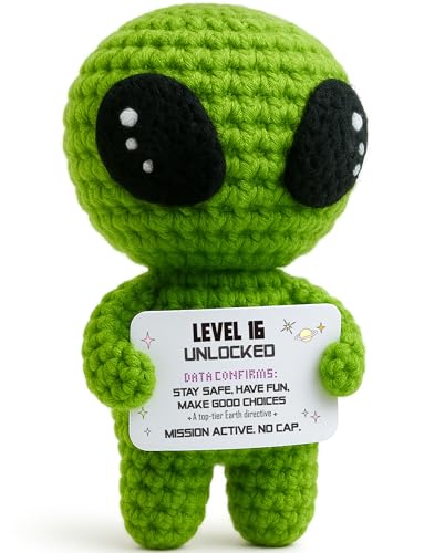 MAMAGIFTREE Happy 16th Birthday Sweet Milestone Keepsake - Handmade Crochet Alien Plush Decor with Funny Birthday Message - Unique 16 Years Old Gift for Son, Daughter, Friend MAMAGIFTREE Happy 16th Birthday Sweet Milestone Keepsake - Handmade Crochet Alien Plush Decor with Funny Birthday Message - Unique 16 Years Old Gift for Son, Daughter, Friend von MAMAGIFTREE