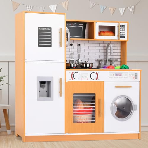 Kinderkuchen, Spielküche Holz, Spielzeugküche mit Licht und Sound, 82x80x25 cm Puppenküche, kinderküche Holz mit Spielküche Zubehör, Kleine Küche, spielzeugküche für Kinder ab 3 Jahren, Holzfarbe Kinderkuchen, Spielküche Holz, Spielzeugküche mit Licht und Sound, 82x80x25 cm Puppenküche, kinderküche Holz mit Spielküche Zubehör, Kleine Küche, spielzeugküche für Kinder ab 3 Jahren, Holzfarbe von MAMIZO