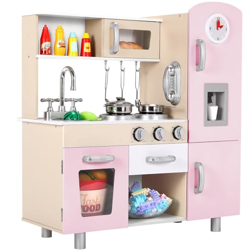 Kinderküche mit Licht und Sound, Puppenküche Holz, kinderküchen mit Herd, Eismaschine, Telefon, Uhr, Spielküche mit Funktionen, Spielzeugküche für Kinder ab 3 Jahren, 81x74x30 cm Kleine Küche, Rosa Kinderküche mit Licht und Sound, Puppenküche Holz, kinderküchen mit Herd, Eismaschine, Telefon, Uhr, Spielküche mit Funktionen, Spielzeugküche für Kinder ab 3 Jahren, 81x74x30 cm Kleine Küche, Rosa von MAMIZO