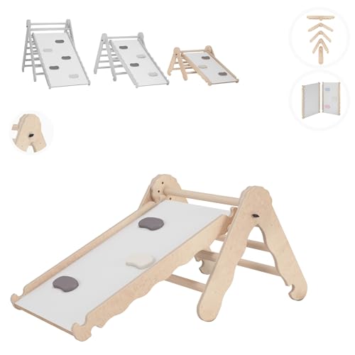 MAMOI® Klettergerüst Indoor, Kletterdreieck mit rutsche Holz, Baby Kinder Klettern, Kletterturm rutschbrett, Kletterbogen kinderrutsche, Regenbogenwippe, Montessori Spielzeug ab 1 Jahr 2/3 Jahre von MAMOI