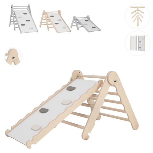 MAMOI® Klettergerüst Indoor, Kletterdreieck mit rutsche Holz, Baby Kinder Klettern, Kletterturm rutschbrett, Kletterbogen kinderrutsche, Regenbogenwippe, Montessori Spielzeug ab 1 Jahr 2/3 Jahre von MAMOI