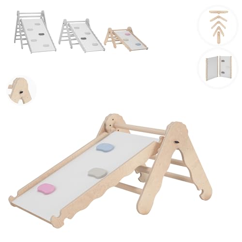 MAMOI® Klettergerüst Indoor, Kletterdreieck mit rutsche Holz, Baby Kinder Klettern, Kletterturm rutschbrett, Kletterbogen kinderrutsche, Regenbogenwippe, Montessori Spielzeug ab 1 Jahr 2/3 Jahre von MAMOI