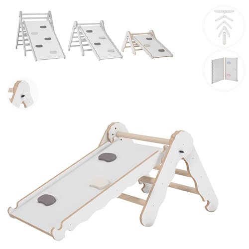 MAMOI® Klettergerüst Indoor, Kletterdreieck mit rutsche Holz, Baby Kinder Klettern, Kletterturm rutschbrett, Kletterbogen kinderrutsche, Regenbogenwippe, Montessori Spielzeug ab 1 Jahr 2/3 Jahre von MAMOI