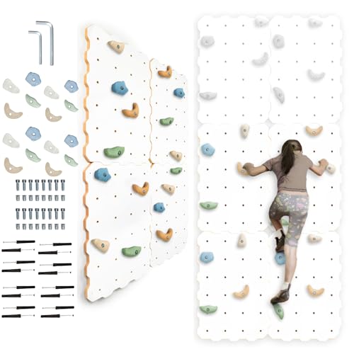 MAMOI® Kletterwand für kinderzimmer, Klettergerüst und spielgeräte Indoor, Klettern mit Klettergriffe für Kinder, Klettersteine, Kletterturm mit Griffe, Turngeräte, Montessori Weiß von MAMOI