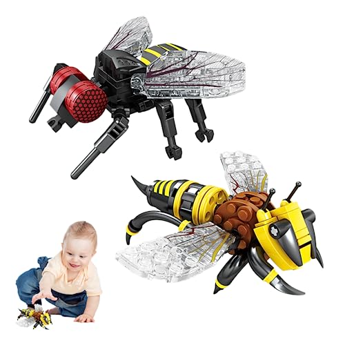 Insekt Blöcke Box Serie, Tiermontagemodell Intellektuelles Montagespielzeug Tierische Bausteine, Biene + Fliege Geeignet für Kinder ab 6 Jahren von MANBOC