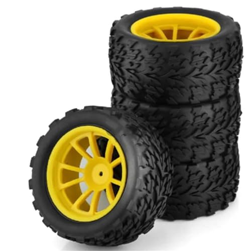 MANGRY 4 Stück 125 mm 1/10 RC Monster Truck Reifen und Felgen 12 mm Sechskant mit 4 mm Sicherungsmuttern passend for Trxs for Himoto for HSP for HPI for Redcat (Size : 4pcs Yellow) von MANGRY