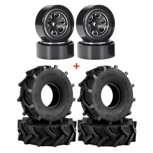 MANGRY 4 Stücke 1,0 Plus Beadlock Räder Reifen Schlamm Gelände 62 * 20mm 1/18 RC Crawler TRX4M Fit for Bronco for Defender 1/24 SCX24 FCX24 AX24 Upgrade (Size : Black Set) von MANGRY