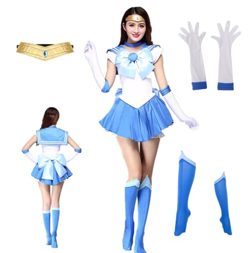 MANMICOS Anime Sailor Mercury Cosplay Kostüm Matrosen Ami Halloween Rock Perücke Anzug (klein) Blau von MANMICOS