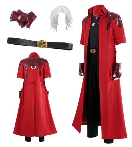 MANMICOS US-Größe, Anime-Cosplay-Kostüm, Herren, roter langer Mantel, Partyanzug (6-teiliges Herren-Set, Größe X-Small) von MANMICOS