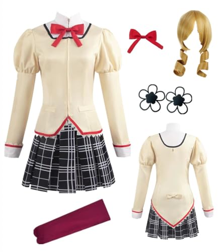 MANMICOS US-Größe Anime Kaname Madoka Cosplay Kostüm Tomoe Mami Plaid Rock Anzug (Tomoe Mami, Medium) von MANMICOS