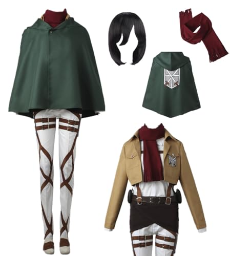 MANMICOS US-Größe Comic Mikasa Cosplay Kostüm Damen Kleidung Gürtel Umhang Anzug (9-teiliges Set, XX-Large) von MANMICOS