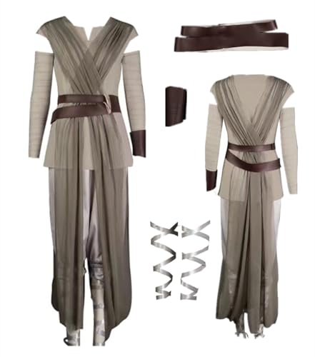 MANMICOS US-Größe Movie Rey Cosplay-Kostüm, Skywalker, Damenrock, Hemd, Anzug (Hellgrau, Größe 3XL) von MANMICOS