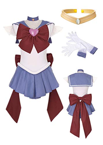 MANMICOS Damen Anime Sailor Saturn Cosplay Kostüm mit Bowknot Tomoe Hotaru Halloween Anzug, Größe 38, Blau, Purple von MANMICOS