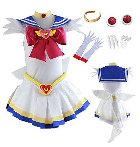 US-Größe Anime Sailor Tsukino Usagi Cosplay Kostüm Super S Combats Halloween Anzug, weiß, 6XS von MANMICOS