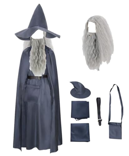 US-Größe Movie Cosplay Kostüm, grauer Zauberer-Robe und Hut, Partyanzug (2X-Small) von MANMICOS