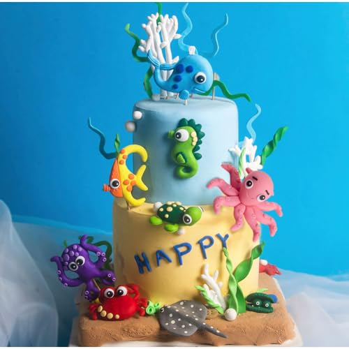 8 Stück handgefertigte Ozean-Meerestier-Kuchenaufsätze, Meerestiere, Thema, Geburtstagskuchendekoration, Seestern, Schildkröte, Krabbe, Ornamente, Babyparty, Partyzubehör 8 Stück handgefertigte Ozean-Meerestier-Kuchenaufsätze, Meerestiere, Thema, Geburtstagskuchendekoration, Seestern, Schildkröte, Krabbe, Ornamente, Babyparty, Partyzubehör von MAOMIA