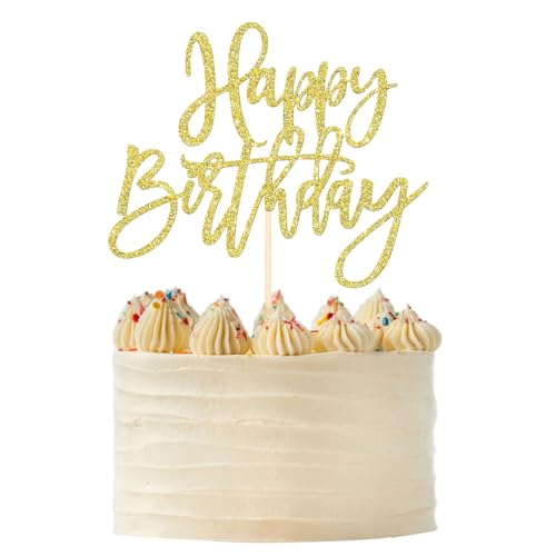 Happy Birthday Tortendeko Glitter,Tortendeko Geburtstag,Cake Topper Geburtstag,Geburtstagskuchen Deko,Cake Happy Birthday Deko,Birthday Decorations für Cake Cupcake Kinder Erwachsene Baby Party (Gold) von MAOSHYMS