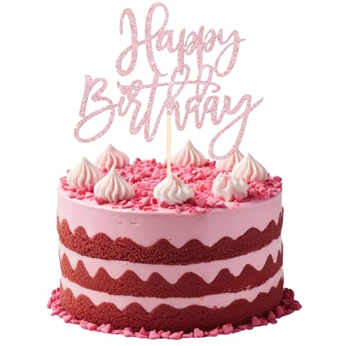 Happy Birthday Tortendeko Glitter,Tortendeko Geburtstag,Cake Topper Geburtstag,Geburtstagskuchen Deko,Cake Happy Birthday Deko,Birthday Decorations für Cake Cupcake Kinder Erwachsene Baby Party (Rosa) von MAOSHYMS
