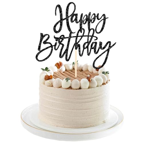Happy Birthday Tortendeko Glitter,Tortendeko Geburtstag,Cake Topper Geburtstag,Geburtstagskuchen Deko,Cake Happy Birthday Deko,Birthday Decorations für Cake Cupcake Kinder Erwachsene Party (Schwarz) von MAOSHYMS
