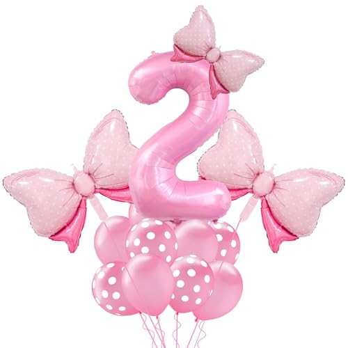 Luftballons Geburtstag Set,Schleife Ballons,Zahlenballon 2 Helium Ballon Rosa,Großartig für Geburtstagsfeiern und Mädchen-Mottopartys von MAOSHYMS