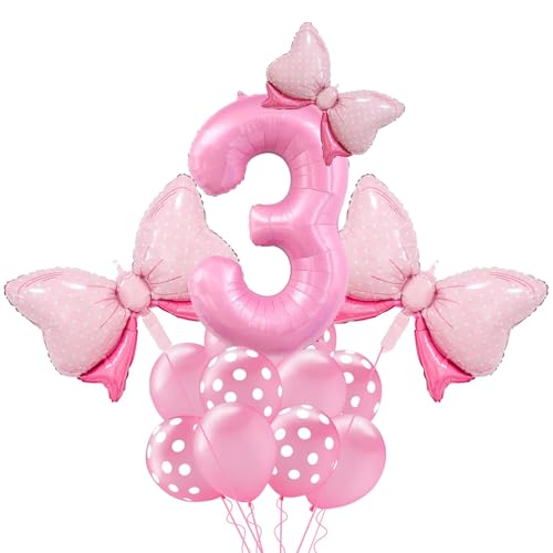 Luftballons Rosa 3 Geburtstag Set,Schleife Ballons,Luftballon 3 Geburtstag,Rosa Schleife Folienballon,Großartig für Geburtstagsfeiern und Mädchen-Mottopartys von MAOSHYMS