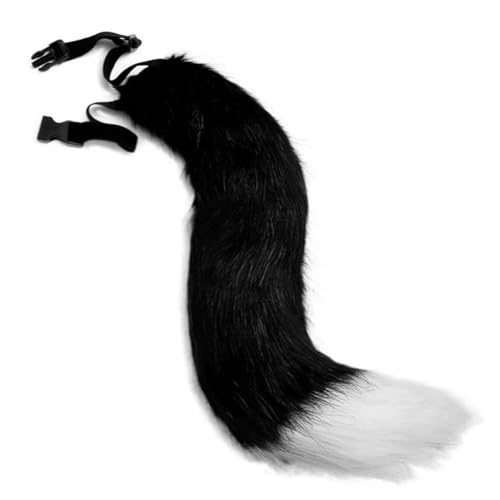 MAOSHYMS Fuchsschwanz 50cm Cosplay Einstellbare pelzigen Fuchsschwanz Kostüm, Halloween Weihnachten Flauschiger Katzenschwanz (schwarz weiß) von MAOSHYMS