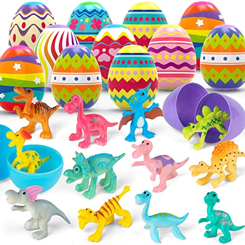 12 Stück Ostereier vorgefüllt mit Mini-Dinosaurier-Spielzeug im Inneren, für Osterjagd, Osterkorbfüller, Oster-Partyzubehör, Goody Bag Füller, Leckereien, gefülltes Osterei-Geschenk für Kinder und 12 Stück Ostereier vorgefüllt mit Mini-Dinosaurier-Spielzeug im Inneren, für Osterjagd, Osterkorbfüller, Oster-Partyzubehör, Goody Bag Füller, Leckereien, gefülltes Osterei-Geschenk für Kinder und von MAPIXO
