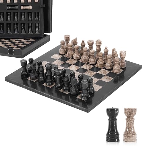 Marmor-Schach-Set für Erwachsene, 25,4 cm, handgefertigtes schwarzes & ozeanisches Brettspiel mit 32 Schachfiguren, 2 zusätzlichen Königinnen & Aufbewahrungsbox, luxuriöses Reisespiel, elegantes Marmor-Schach-Set für Erwachsene, 25,4 cm, handgefertigtes schwarzes & ozeanisches Brettspiel mit 32 Schachfiguren, 2 zusätzlichen Königinnen & Aufbewahrungsbox, luxuriöses Reisespiel, elegantes von MARBLE RANGE