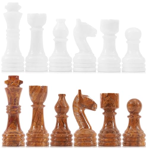 Marmor Schachfiguren Weiß und Rot 8,9 cm Zoll König Figuren Handgemachte 32 Schachfiguren - Geeignet für 15-20 Zoll Schachspiel - Brettspiele Marmor Schachfiguren Weiß und Rot 8,9 cm Zoll König Figuren Handgemachte 32 Schachfiguren - Geeignet für 15-20 Zoll Schachspiel - Brettspiele von MARBLE RANGE