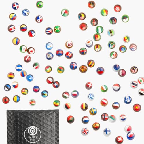 MARBLEFLAGS Komplette Sammlung von 115 kleinen Murmeln | Weltflaggen | 16 mm, ideal für Murmeln und Murmelbahnen von MARBLEFLAGS