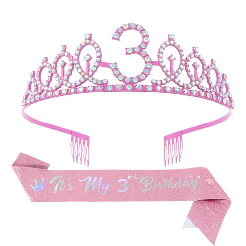 MARCBUSE Schimmerndes Geburtstagsset, Kristall-Tiaras, Kopfschmuck und glitzernde Schärpe für Kinder, schimmernde Geburtstagsschärpe, Tiaras Combo MARCBUSE Schimmerndes Geburtstagsset, Kristall-Tiaras, Kopfschmuck und glitzernde Schärpe für Kinder, schimmernde Geburtstagsschärpe, Tiaras Combo von MARCBUSE
