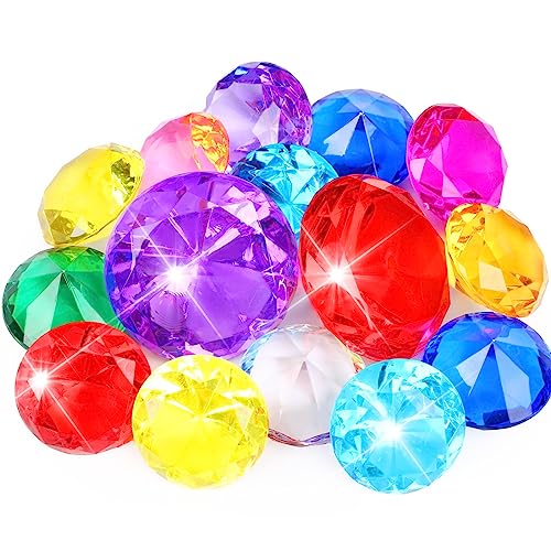 MARFOREVER 15-teiliges großes Tauch-Pool-Spielzeug – 2 extra große 60 mm Diamanten und 13 bunte 40 mm große Acryl-Diamant-Pool-Edelstein-Set, Sommer, Schwimmen, Party, Gastgeschenke von MARFOREVER