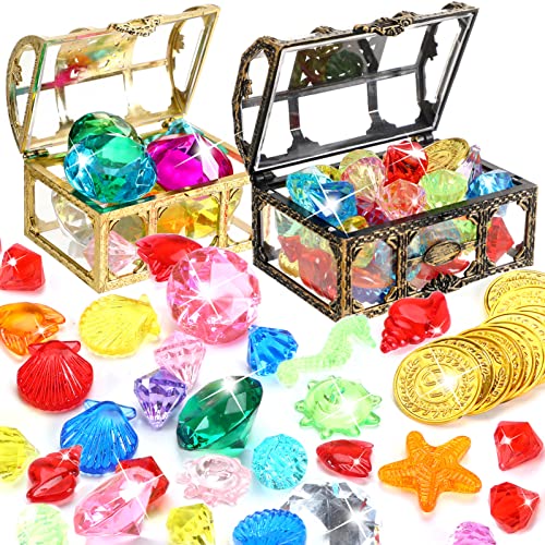 MARFOREVER Edelsteine für Kinder, 70 Stück Tauchspielzeug Tauchjuwel Pool Spielzeug mit 2 Edelstein Box Diamanten Kinder Unterwasser Edelstein Schatzkiste für Geburtstag Pool Gastgeschenke von MARFOREVER