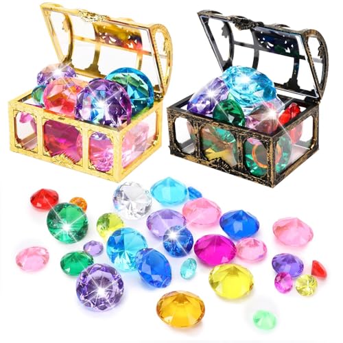 MARFOREVER Tauchjuwel Pool Spielzeug, 26 Stück Edelsteine für Kinder Set 24 Kinder Diamant mit Piraten Schatzkiste Bunte Diamanten Acryl Edelstein Spielzeug Unterwasser Edelstein Tauchen Edelsteine MARFOREVER Tauchjuwel Pool Spielzeug, 26 Stück Edelsteine für Kinder Set 24 Kinder Diamant mit Piraten Schatzkiste Bunte Diamanten Acryl Edelstein Spielzeug Unterwasser Edelstein Tauchen Edelsteine von MARFOREVER