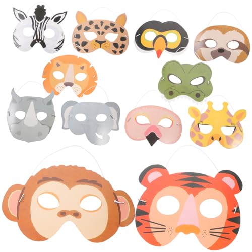 MARMERDO 12st Dschungeltiermaske Tiermasken Für Kinder Halloween-tiermaske Partyzubehör Zum Thema Dschungel Cosplay-partymaske Schöne Tiermasken Cosplay-maske Kleidung Karikatur Papier von MARMERDO
