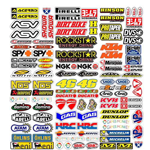 MAS DI VITALE MARIA ditta individuale Motorrad-Aufkleber, Sponsor, 113 Stück, selbstklebend, Motocross, Grafiken, Fahrrad, MTB, Computer, Scooter, Modell, Vinyl, glänzend, berühmte Marken, Pack (73 x von MAS DI VITALE MARIA ditta individuale