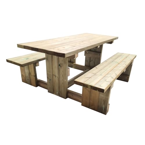| MASGAMES Canet Picknicktisch | Autoklav-behandeltes Holz | zugelassen für den öffentlichen Gebrauch | (ohne Rückenlehne) von MASGAMES