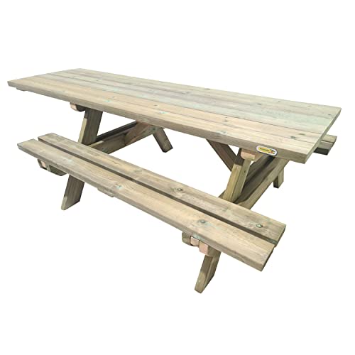 MASGAMES Picknicktisch Lyon, geeignet für Rollstuhl, aus kesseldruckbehandeltem Holz, Stufe IV, inklusive Verankerungen, 235 cm Länge von MASGAMES