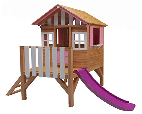 | MASGAMES | Kinderhaus aus Holz mit erhöhtem Lollipop | mit passender Rutsche | Plattformhöhe 59,5 cm | Behandeltes Holz | Rosa von MASGAMES