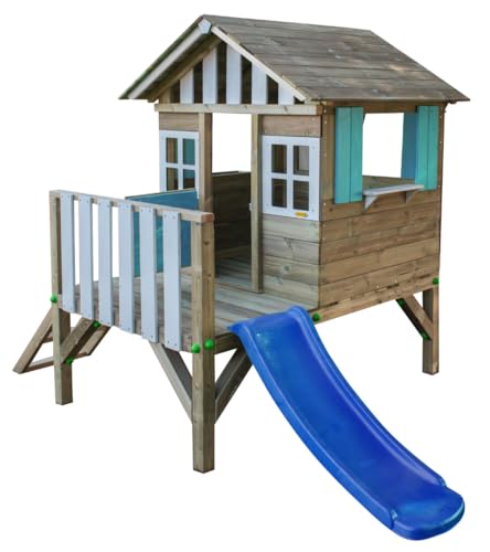 | MASGAMES Lollipop erhöhtes Kinderhaus aus Holz | mit passender Rutsche | Plattformhöhe 59,5 cm | behandeltes Holz | Blau von MASGAMES