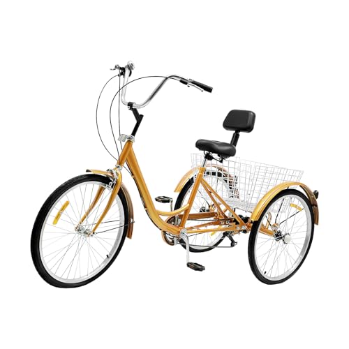 24 Zoll Dreirad für Erwachsene,3 Räder Fahrrad Seniorenrad Tricycle mit Korb und Rückenlehne,6-Gang-Dreirad for Erwachsene Senioren-Dreirads mit Stützrad Outdoor DreiradFahrrad,Gold 24 Zoll Dreirad für Erwachsene,3 Räder Fahrrad Seniorenrad Tricycle mit Korb und Rückenlehne,6-Gang-Dreirad for Erwachsene Senioren-Dreirads mit Stützrad Outdoor DreiradFahrrad,Gold von MASHANGFU