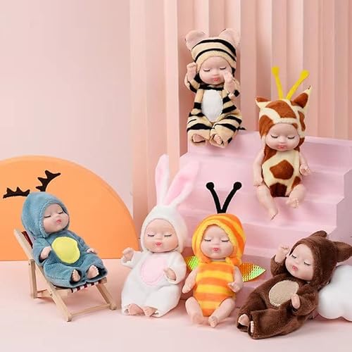 6-teiliges Mini-Puppen-Set, Neugeborene Puppe Spielzeug Mini Schlaf Reborn Puppen Realistische Silikon Puppen Miniatur von MASINIES