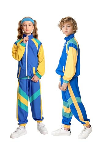 MASSWO 80er Jahre Trainingsanzug Kinder Vintage Hip Hop Kostüm Colorblock Windbreaker Set 2-teiliges Sportbekleidung MASSWO 80er Jahre Trainingsanzug Kinder Vintage Hip Hop Kostüm Colorblock Windbreaker Set 2-teiliges Sportbekleidung von MASSWO