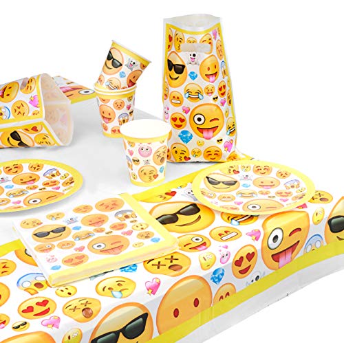 MATANA 76 Stück Emoji Partygeschirr Set für Jungen & Mädchen - Kindergeburtstag Smiley Einweggeschirr Partyset - 15 Partyteller, 15 Becher, 15 Partytüten, 30 Servietten & 1 Tischdecke MATANA 76 Stück Emoji Partygeschirr Set für Jungen & Mädchen - Kindergeburtstag Smiley Einweggeschirr Partyset - 15 Partyteller, 15 Becher, 15 Partytüten, 30 Servietten & 1 Tischdecke von MATANA
