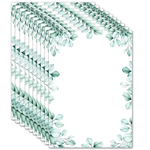 50x Briefpapier DIN A5 beidseitig Bedruckt - Blanko Briefpapier Set zum Beschriften und Bedrucken für Hochzeit, Geburtstag, Einladungen (A5, Eukalyptus) von MAVANTO