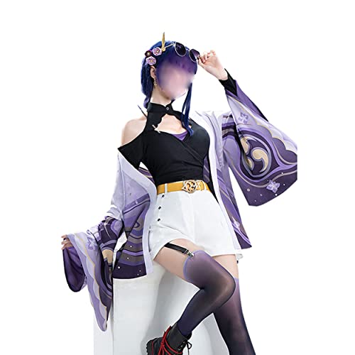 MAVNES Women Game Raiden Shogun Beelzebul Cosplay Kostüm Zubehör Halloween Full Set,Purple-XL von MAVNES