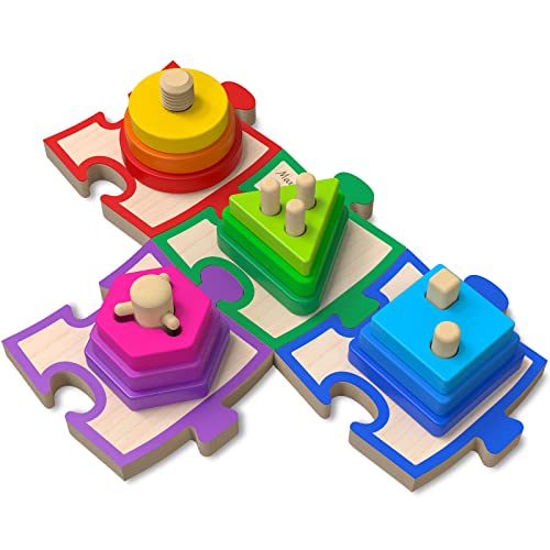 SHAPEBOARD - Max & Lea - Farben sortieren und Formen stapeln - Holzpuzzle - Fördert die Feinmotorik und REGT die Entwicklung an - Kinder 1-5 J. von MAX AND LEA