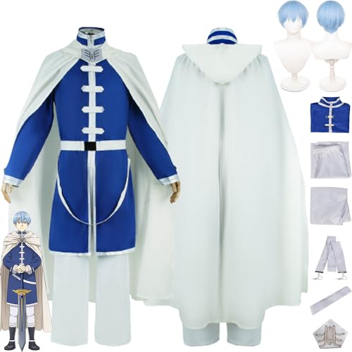 Anime Frieren auf der Beerdigung Himmel Cosplay Kostüm Outfit Blau Uniform Mantel Full Set Halloween Party Karneval Dress Up Anzug mit Perücke für Männer Jungen (M) von MAXCBD