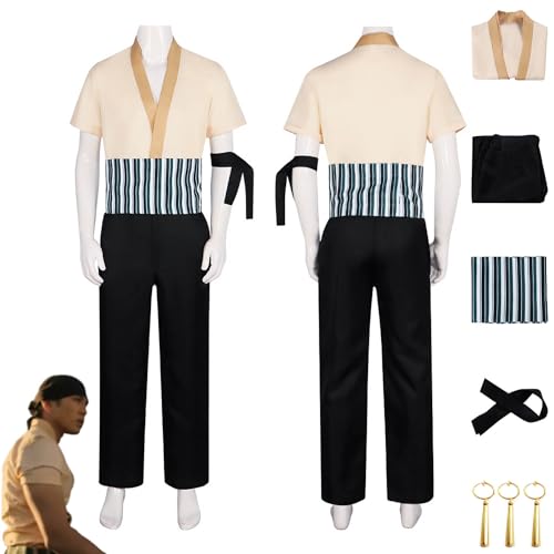 Film One Piece Roronoa Zoro Cosplay Kostüm Outfit Rollenspiel Uniform Top Hosen Komplettes Set Halloween Party Karneval Dress Up Anzug mit Ohrringen für Männer Jungen (L) von MAXCBD