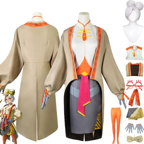 Game Tears of the Kingdom Purah Cosplay Kostüm Outfit Mantel Uniform Full Set Halloween Party Karneval Dress Up Anzug mit Brille Kopfschmuck Perücke für Frauen Mädchen (L) von MAXCBD